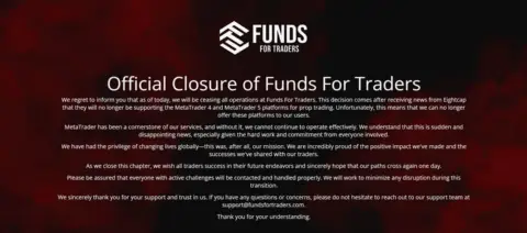 Eightcap 停止向自营交易公司提供 MT4/MT5,Funds for Traders 宣布关闭