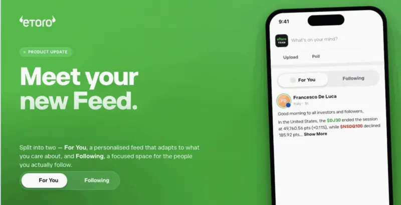eToro Feed 改版：推出两种强大体验