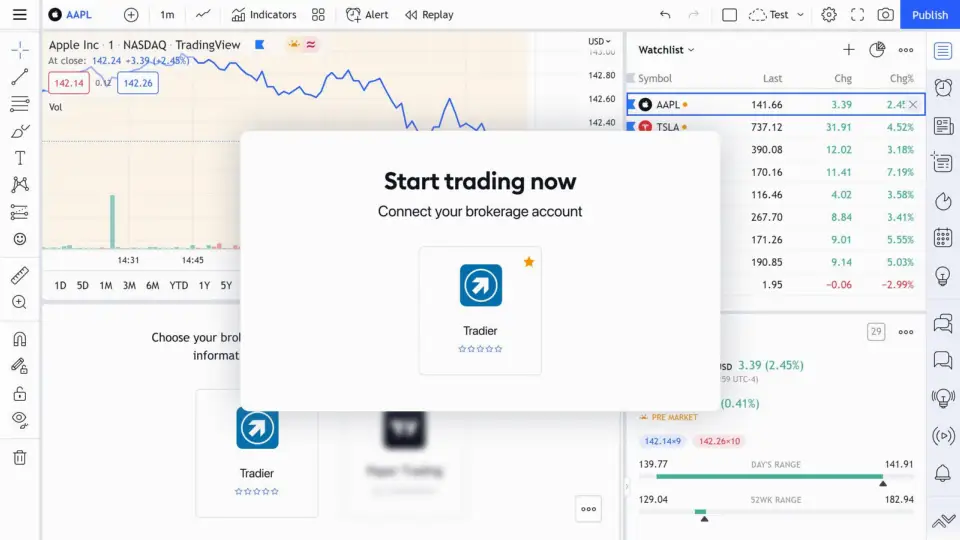 TradingView 新增券商 Tradier Brokerage,支持股票、期权及组合交易