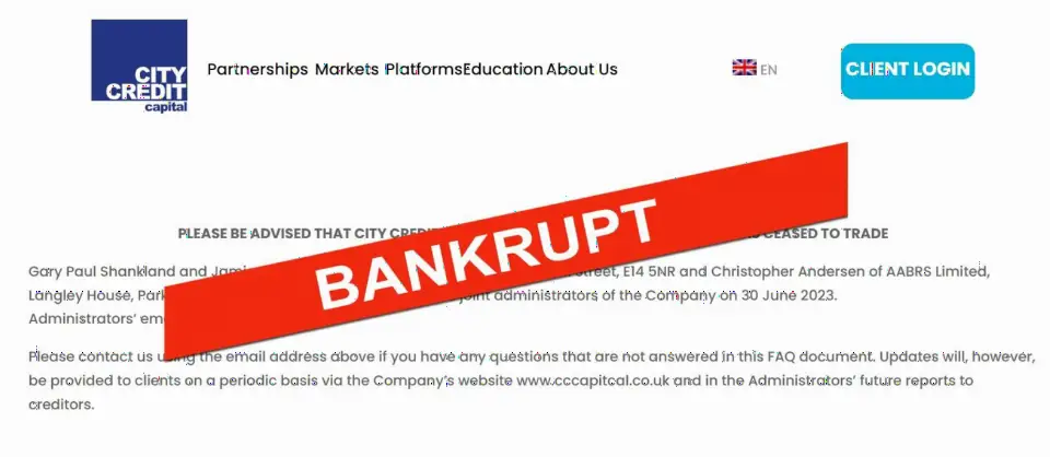 英国FCA宣布City Credit Capital及CIX Markets破产并进入管理程序