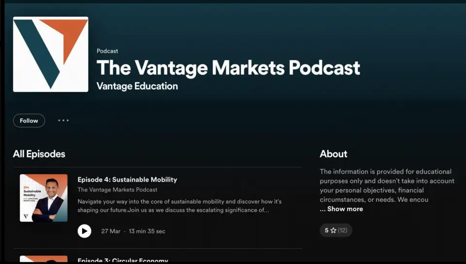 Vantage Markets 推出播客节目，独家上线 Spotify