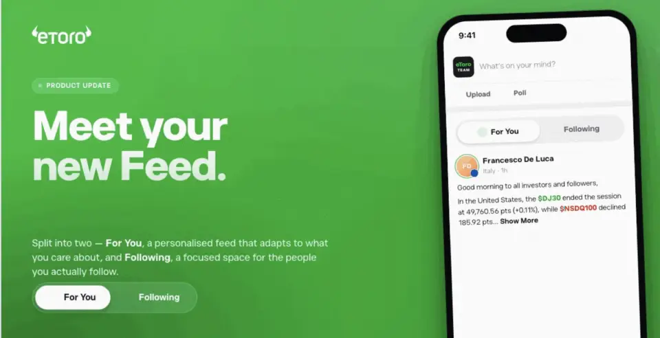 eToro Feed 改版：推出两种强大体验